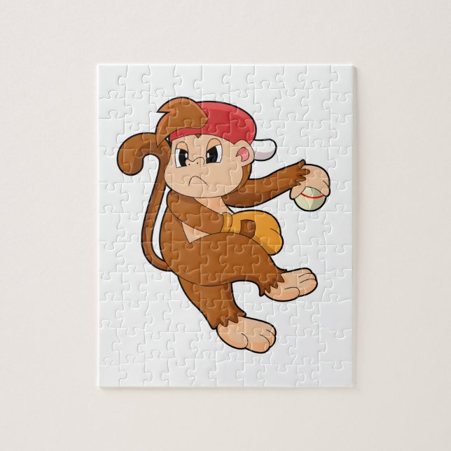 Monkey at Baseball with Baseball glove Jigsaw Puzzle (Vertical)