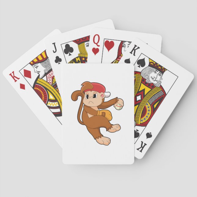 Monkey at Baseball with Baseball glove Playing Cards (Back)