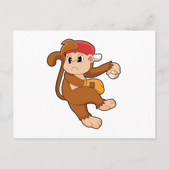 Monkey at Baseball with Baseball glove Postcard (Front)
