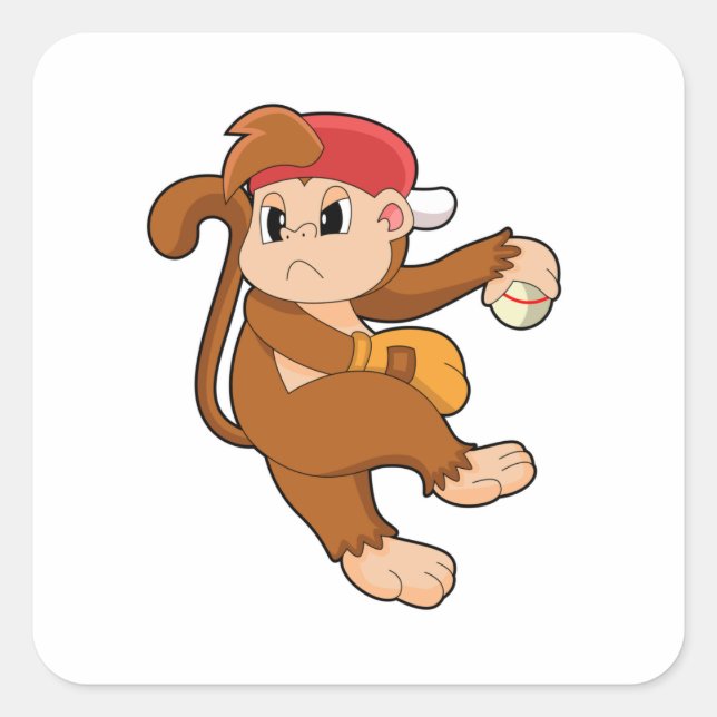 Monkey at Baseball with Baseball glove Square Sticker (Front)