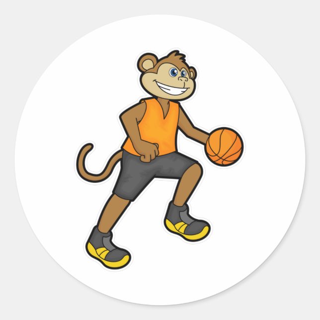 Monkey at Basketball Sports Classic Round Sticker (Front)