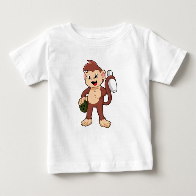 Monkey at Bowling with Bowling ball Baby T-Shirt (Front)