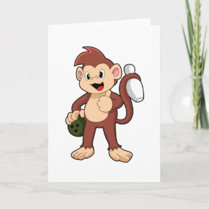 Monkey at Bowling with Bowling ball Card