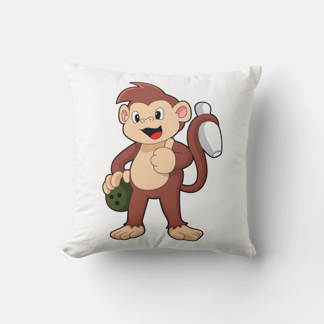 Monkey at Bowling with Bowling ball Cushion (Front)