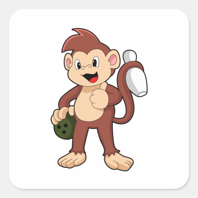 Monkey at Bowling with Bowling ball Square Sticker (Front)