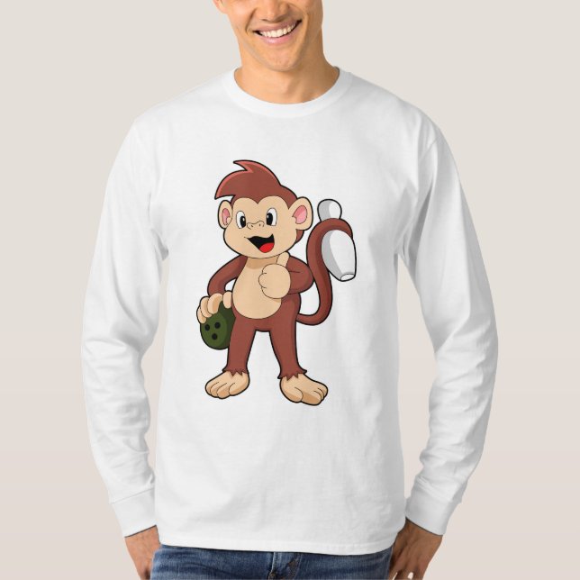 Monkey at Bowling with Bowling ball T-Shirt (Front)