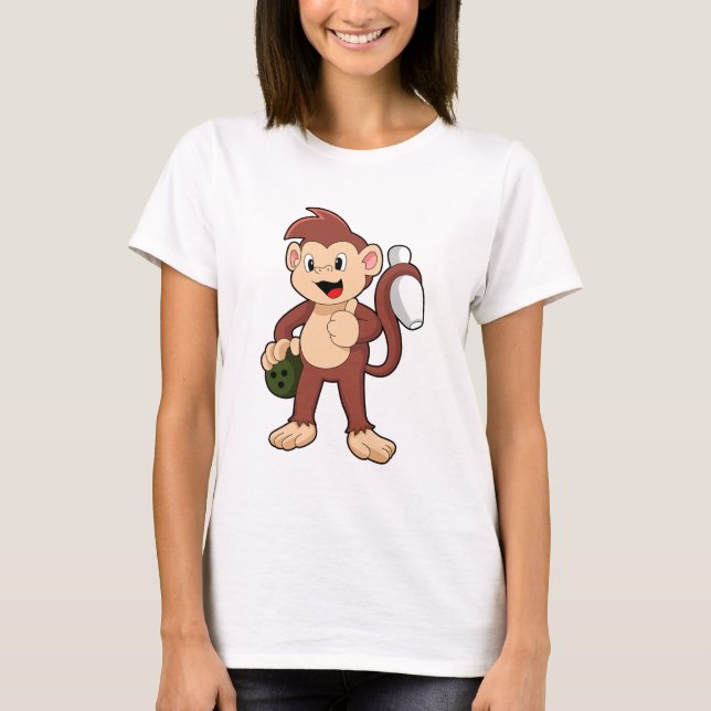 Monkey at Bowling with Bowling ball T-Shirt (Front)