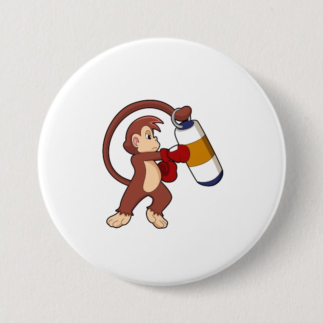Monkey at Boxing with Punching bag 7.5 Cm Round Badge (Front)