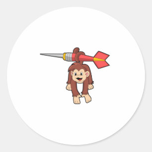 Monkey at Darts with Dart Classic Round Sticker