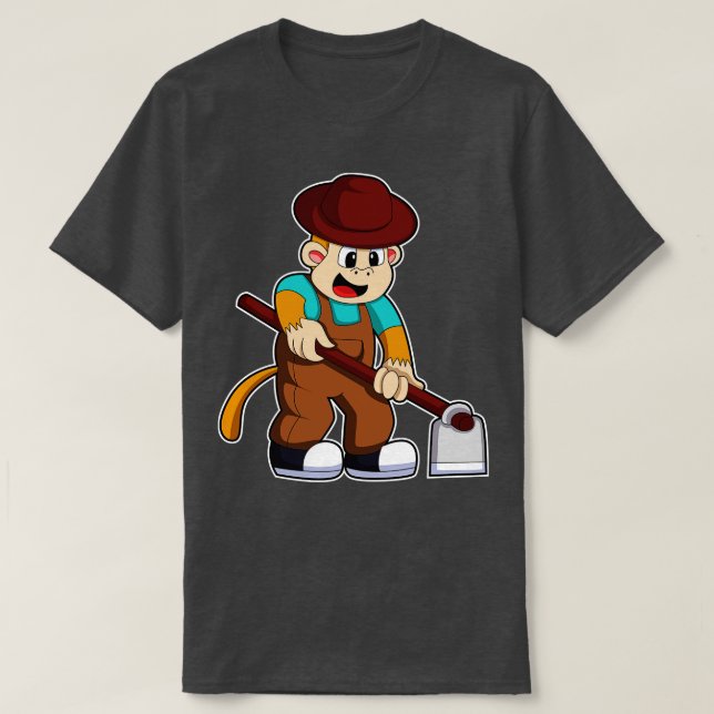 Monkey at Farmer with Rake T-Shirt (Design Front)