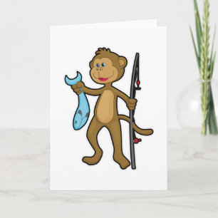 Monkey at Fishing with Fishing rod & Fish Card