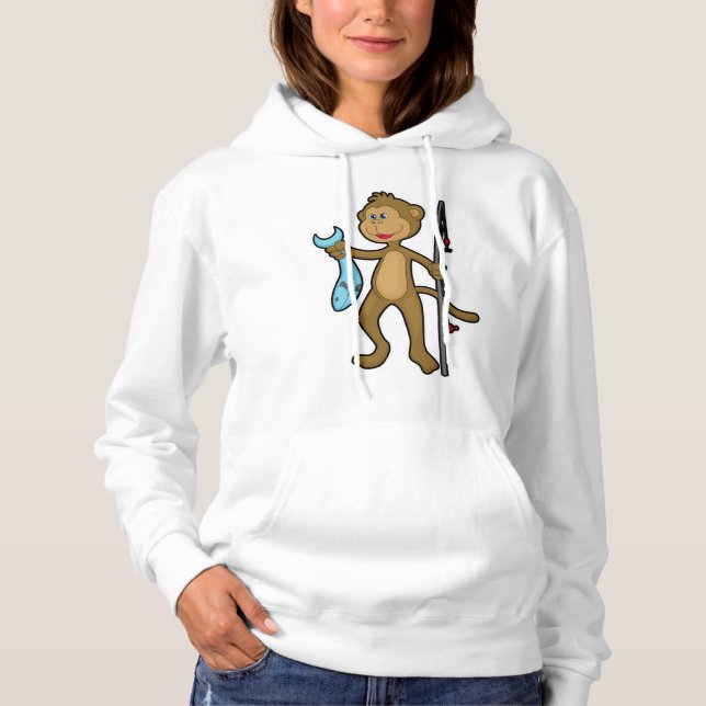 Monkey at Fishing with Fishing rod & Fish Hoodie (Front)