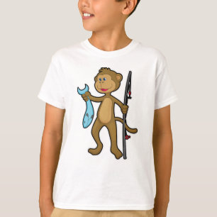 Monkey at Fishing with Fishing rod & Fish T-Shirt