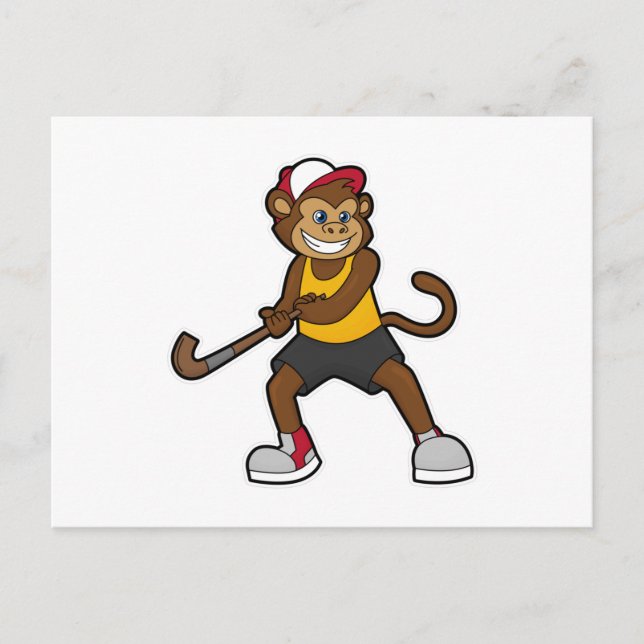 Monkey at Hockey with Hockey stick Postcard (Front)
