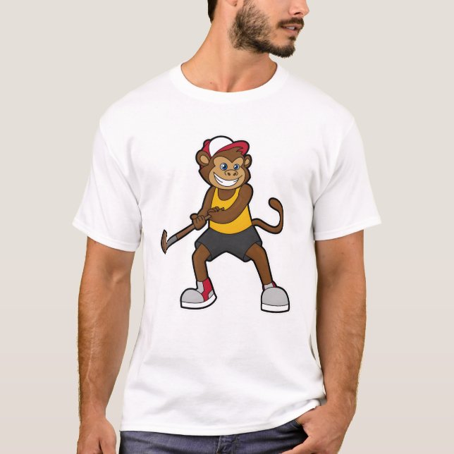 Monkey at Hockey with Hockey stick T-Shirt (Front)