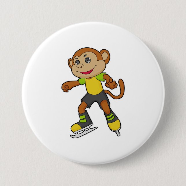 Monkey at Ice skating with Ice skates 7.5 Cm Round Badge (Front)