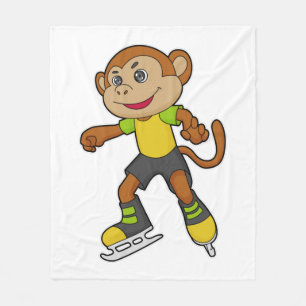 Monkey at Ice skating with Ice skates Fleece Blanket