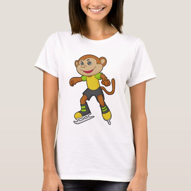 Monkey at Ice skating with Ice skates T-Shirt (Front)
