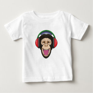 Monkey at Music with Headphone Baby T-Shirt