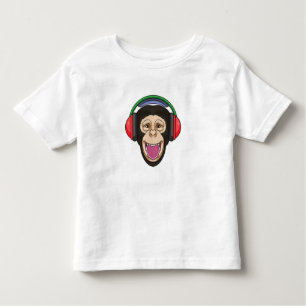 Monkey at Music with Headphone Toddler T-Shirt