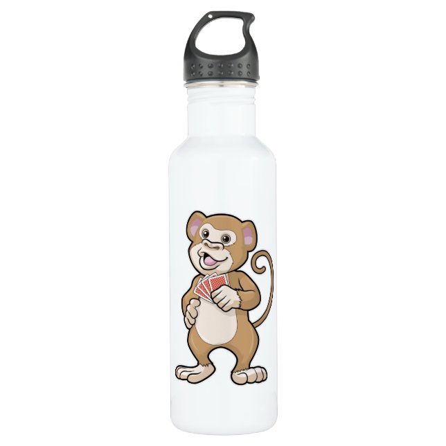 Monkey at Poker with Poker cards 710 Ml Water Bottle (Front)