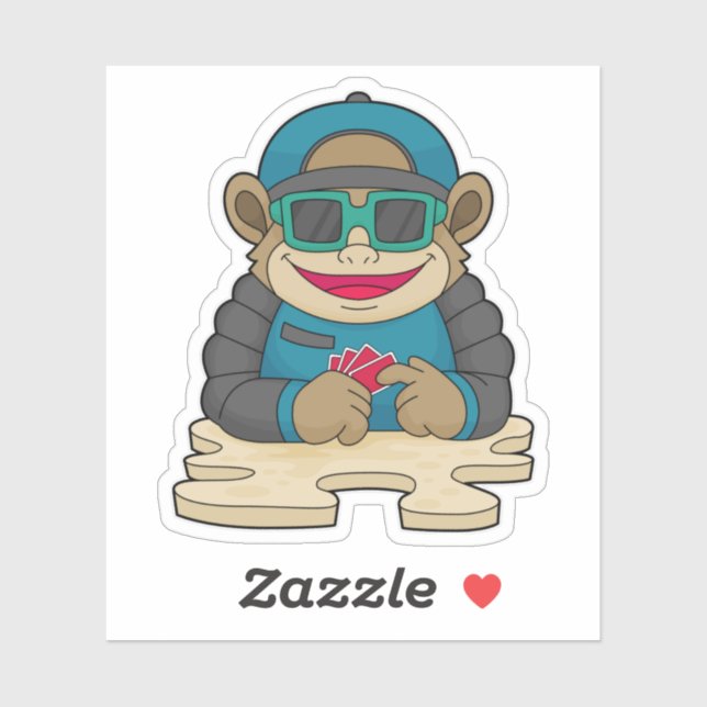 Monkey at Poker with Poker cards & Sunglasses (Sheet)