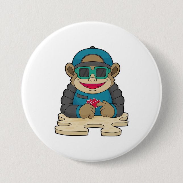 Monkey at Poker with Poker cards & Sunglasses 7.5 Cm Round Badge (Front)