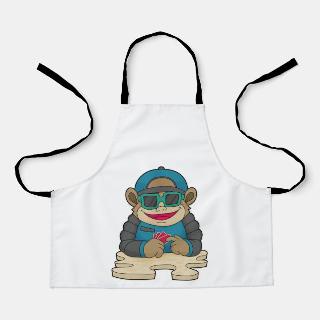 Monkey at Poker with Poker cards & Sunglasses Apron (Front)