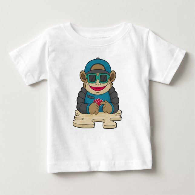 Monkey at Poker with Poker cards & Sunglasses Baby T-Shirt (Front)