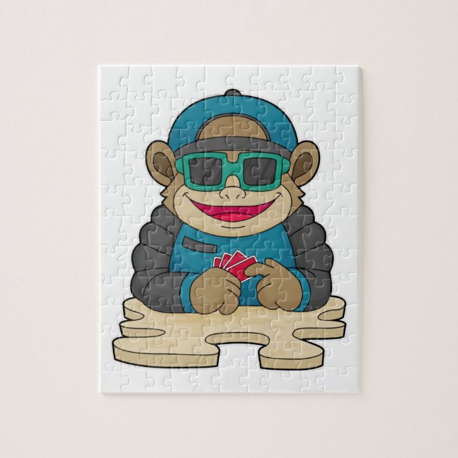 Monkey at Poker with Poker cards & Sunglasses Jigsaw Puzzle (Vertical)