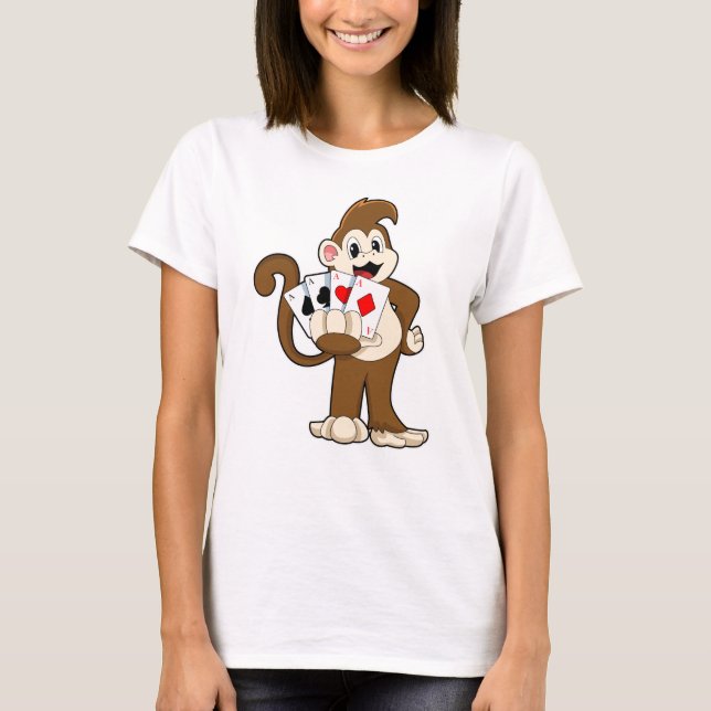 Monkey at Poker with Poker cards T-Shirt (Front)