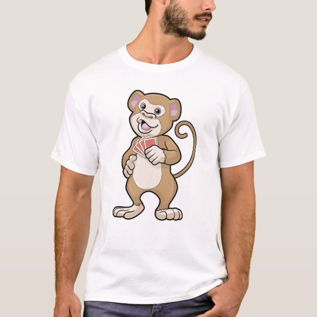 Monkey at Poker with Poker cards T-Shirt (Front)