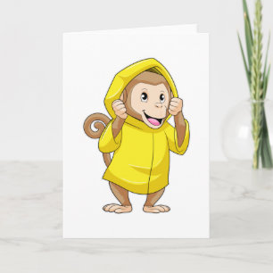 Monkey at Raining with Raincoat Card