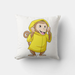 Monkey at Raining with Raincoat Cushion