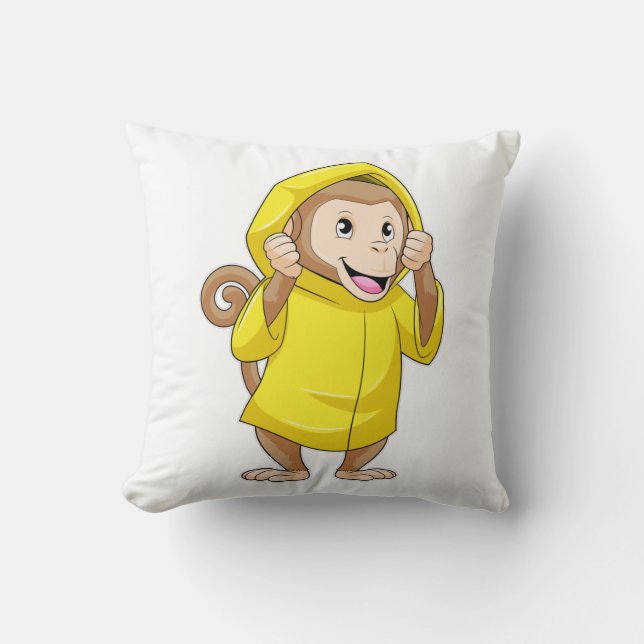 Monkey at Raining with Raincoat Cushion (Front)