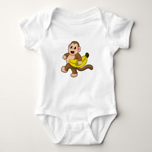 Monkey at Running with Banana Baby Bodysuit (Front)