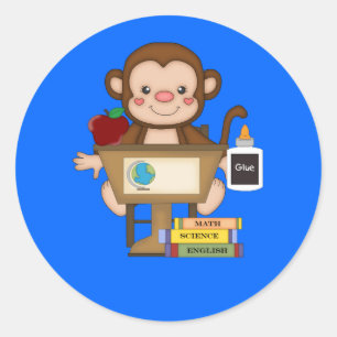 Monkey at School Sitting at Desk Classic Round Sticker