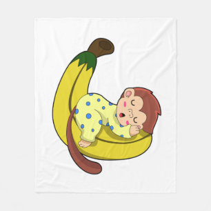 Monkey at Sleeping in Pyjamas Fleece Blanket