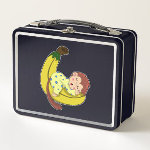 Monkey at Sleeping in Pyjamas Metal Lunch Box