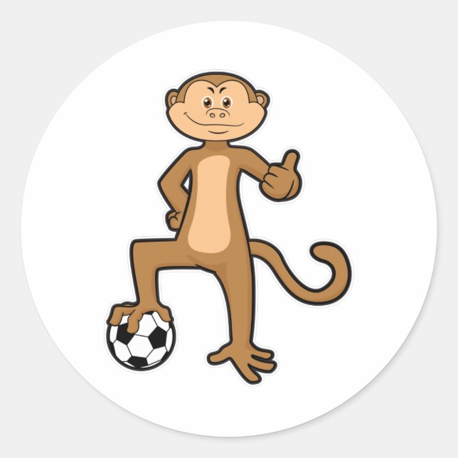Monkey at Sports with Soccer ball Classic Round Sticker (Front)