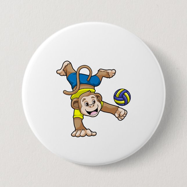 Monkey at Sports with Volleyball 7.5 Cm Round Badge (Front)