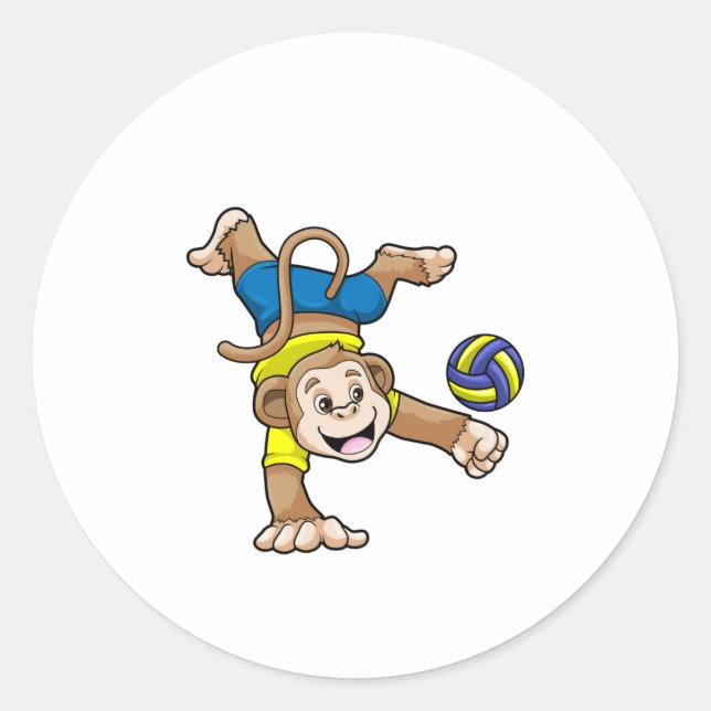 Monkey at Sports with Volleyball Classic Round Sticker (Front)