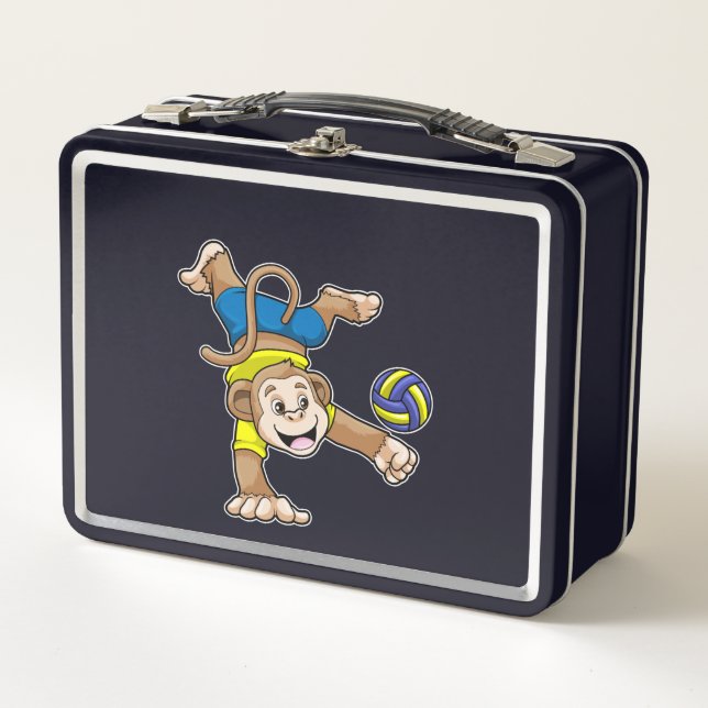 Monkey at Sports with Volleyball Metal Lunch Box (Front)