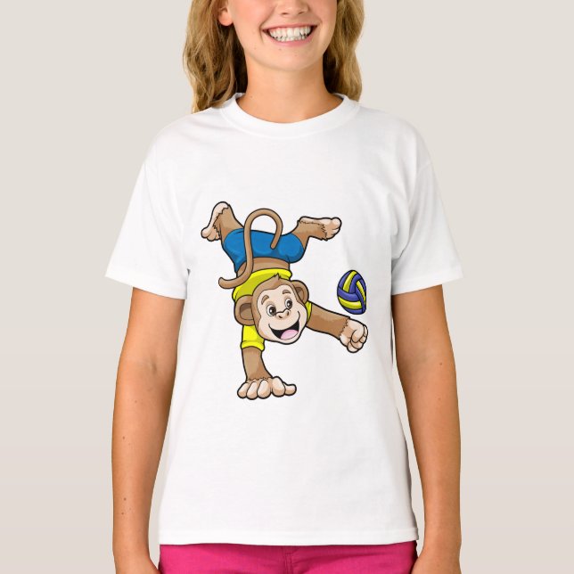 Monkey at Sports with Volleyball T-Shirt (Front)