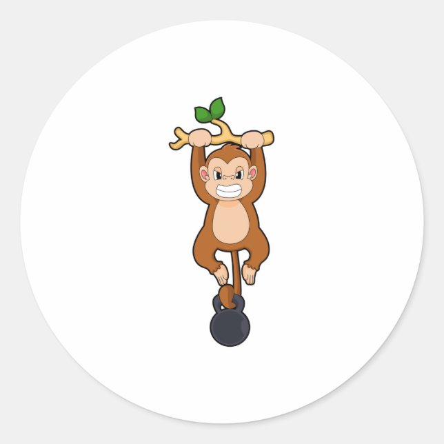 Monkey at Strength training with Dumbbell Classic Round Sticker (Front)