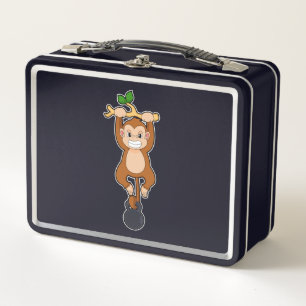 Monkey at Strength training with Dumbbell Metal Lunch Box