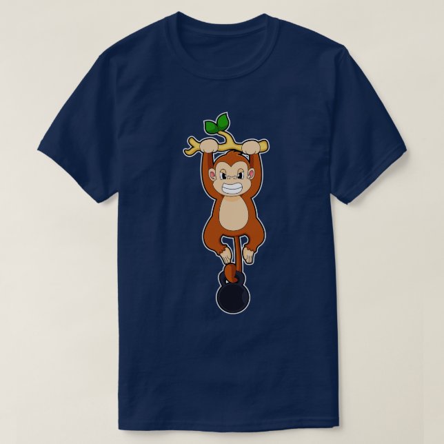 Monkey at Strength training with Dumbbell T-Shirt (Design Front)
