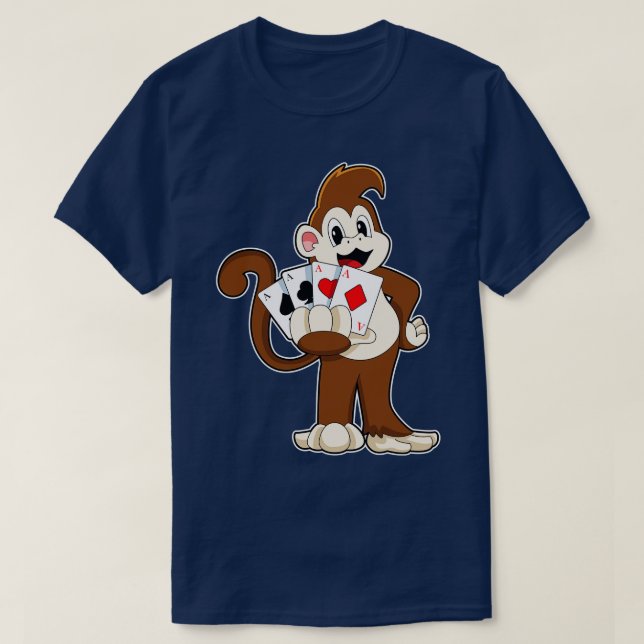 Monkey at with cards T-Shirt (Design Front)