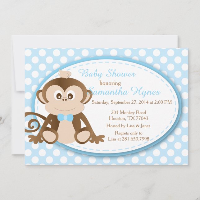 Monkey Baby Shower/Birthday Invitation-Boys Invitation (Front)