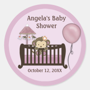 Monkey Baby Shower blank label/seal CJ-Orchid #01 Classic Round Sticker